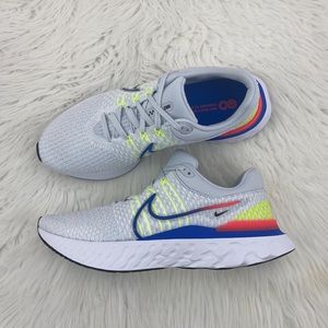 Men's Nike React Infinity Run Flyknit 3 White and Racer Blue Sneakers